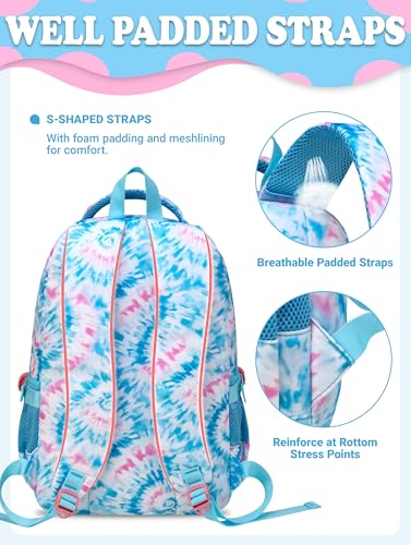 BLUEFAIRY Kids Backpack for Girls Elementary Primary Middle School Bags for Aged 8-10 for Teens Childs Bookbags Back to School Book Bags Mochilas para Niñas de 6 7 8 9 10 Años Tie-dye Blue - color: Light Sky Blue