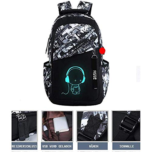Asge School Backpack for Boys Print Backpack Teenagers Nylon Large School Bag Outdoor Reflective Daypack - color: Camouflage