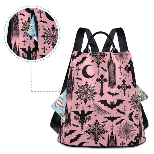 Women Backpack Purse Black Gothic Moon Spider Webs and Bats Backpack for Women Anti-theft Shoulder Bag Carry On Backpack Lightweight Rucksack Fashion Travel Ladies Bags - color: Bats I8897