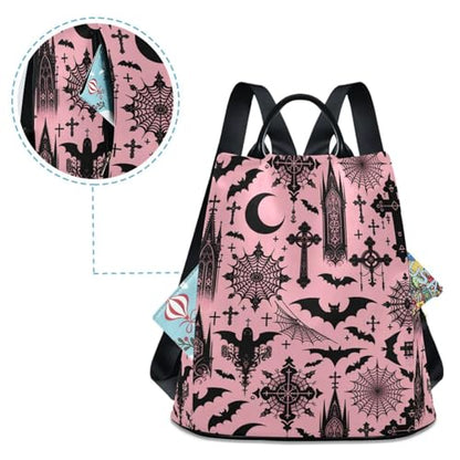 Women Backpack Purse Black Gothic Moon Spider Webs and Bats Backpack for Women Anti-theft Shoulder Bag Carry On Backpack Lightweight Rucksack Fashion Travel Ladies Bags - color: Bats I8897
