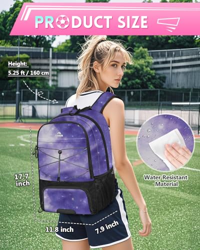 MATEIN Girls Soccer Backpack with Ball Holder, Shoe Compartment, Fence Hook - color: Galaxy Purple