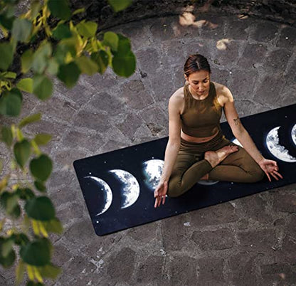nuveti Printed Travel Yoga Mat-1/16 Inch Thick Non Slip Fitness Workout Mat with Carrying Bag, Foldable Lightweight Suede & Natural Rubber Yoga Mat for Yoga Pilates and Fitness 72" L x 24" W x 1.5mm - color: Moon Eclipse