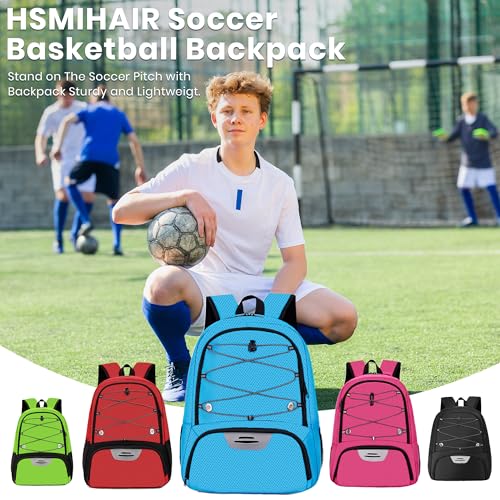 Hsmihair Youth Soccer Bag-Soccer Backpack&Backpack for Football Basketball,with Ball Compartment Separate Cleat Package - color: Blue