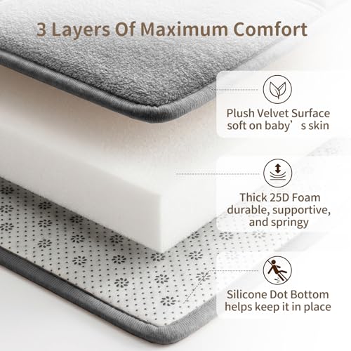 Goyuu Foldable Baby Play Mat for Floor, 50x50 Playpen Mat,Super Soft Velvet 0.8" Thick Cushioned Baby Tummy Time Mat, Non-Slip Water-Resistant Easy Clean Foam Playmat for Baby,Grey - color: Grey