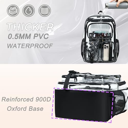 Clear Backpack for School,18 Inch Extra Large Heavy Duty Bookbag for Girls and Boys,Durable See Through PVC Transparent School Backpack for Travel(Black) - color: Black