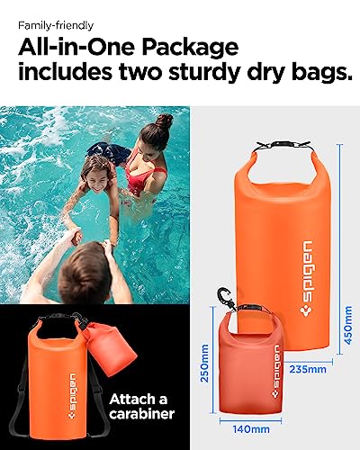 Spigen for Waterproof Backpack IPX6, 35L Roll Top Travel Rucksack Fits up to 16 Inch Laptop, Multi-Compartment Bag Ventilated Back, Chest Strap Hiking, Camping, Swimming, Canoeing, Fishing - color: Sunset Orange, Clear