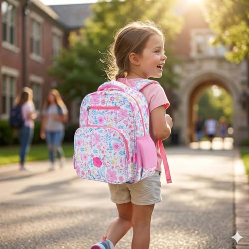 RHCPFOVR Kids Backpack for Girls - Girls Backpack 3-8 Ages Butterfly for Kids 15 Inch School Bookbag for Kindergarten Elementary School Bookbag for Girl 1st 2nd Grade - style: Pink Garden