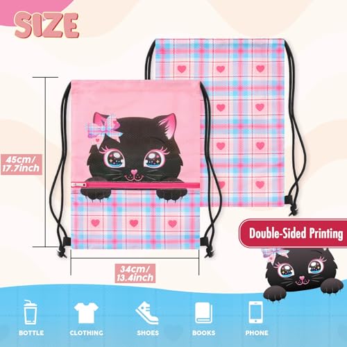 WAWASAM Kids Drawstring Backpack, Gym Swim Bag Cinch Bag for Girls Boys with Zipper Pocket - color: Cat