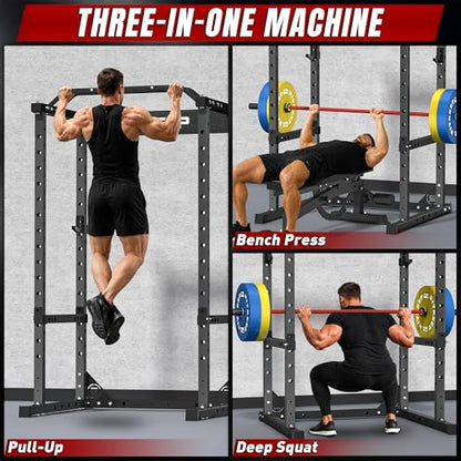 RitKeep RMAX 2250 Power Rack, 1200 lb Capacity Multi-Function Squat Rack and Weight Cage for Strength Training with Pull-Up Bar, Safety Bars, J-Hooks for Home Gym and Garage Gym - color: Black