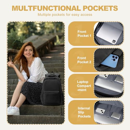 Lightweight School Backpack for Women Men, Black Laptop Travel Casual Daypack College Secondary School Bags Bookbag for Teenage Girls Boys - color: Black