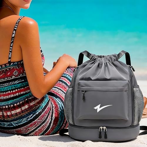Sport Drawstring Backpack, Gym Bag with Mesh Side Pockets and Separate Shoe Compartment, Water-Resistant (Burgundy) - color: Burgundy