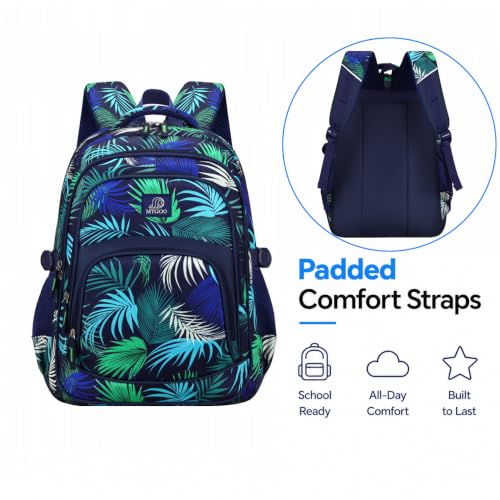 MYGOO Boys School Backpack Grove Foliage Black Bookbag for Elementary Middle School Ages 5-12, 17 inch Large Capacity 24L Kids Student Travel Bags - color: Grove Foliage Black
