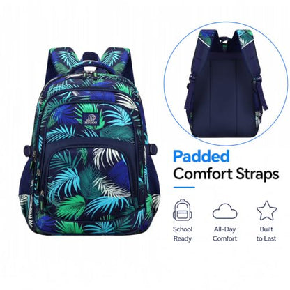 MYGOO Boys School Backpack Grove Foliage Black Bookbag for Elementary Middle School Ages 5-12, 17 inch Large Capacity 24L Kids Student Travel Bags - color: Grove Foliage Black