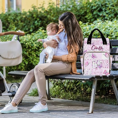 Custom Diaper Bag for Girls Personalized Diaper Bag Backpack &Insulated Water Bottle with Name Custom Monogram Baby Travel Bag Nursing Diaper Mommy Backpack with Adjustable Shoulder Straps Nappy Bag - color: Design 09