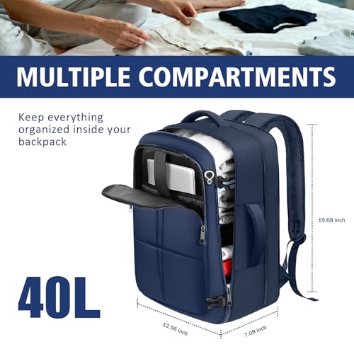 tazbuzo Travel Backpack, Extra Large 50L Flight Approved Carry on Backpack, Expandable Waterproof Business Suitcase Daypack Big Bag Fits 18.4 Inch Laptop, Blue - color: Blue