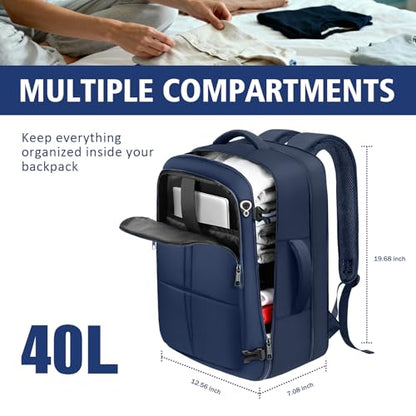 tazbuzo Travel Backpack, Extra Large 50L Flight Approved Carry on Backpack, Expandable Waterproof Business Suitcase Daypack Big Bag Fits 18.4 Inch Laptop, Blue - color: Blue
