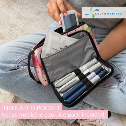 Sugar Medical Insulated Insulin Pen Case Organizer with Ice Pack - color: Watermelon
