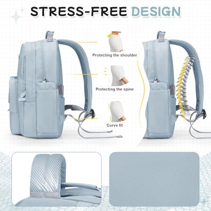 Casual Laptop Backpack for Women Work Travel Daypack Bags, Lightweight Waterproof Backpacks with 2 Large Main Compartments, Anti Theft Slim Sturdy Back Pack, 15” Laptop Sleeve, Blue - color: A1-blue