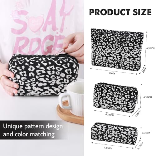 3 Pcs Makeup Bag Cosmetic Bag Set for Girls Women Travel Organizer Bathroom Toiletry Pouch Large Capacity Storage Bag (Black-2) - color: Black-2