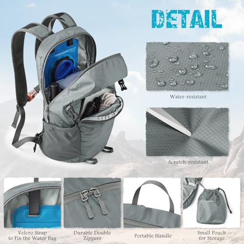 G4Free Hiking Backpack with Thickened Back Panel Packable 25L Lightweight Foldable Travel Daypack for Men Women(Grey) - color: Grey