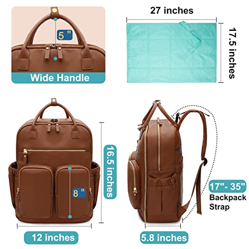 MOMINSIDE Diaper Bag Backpack, Leather Baby Bag with 18 Pockets, Diaper Backpack for Women Mom, Travel Baby Bag for Girl Boy, Large Wet Pocket, 4 Insulated Pockets, Stroller Straps, Brown - color: Brown