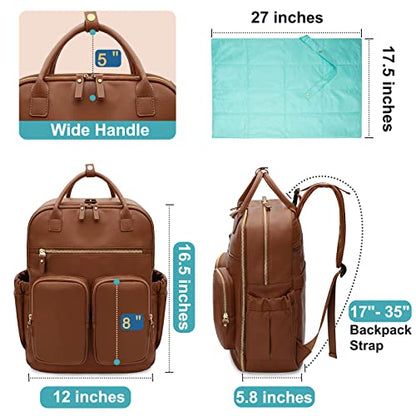 MOMINSIDE Diaper Bag Backpack, Leather Baby Bag with 18 Pockets, Diaper Backpack for Women Mom, Travel Baby Bag for Girl Boy, Large Wet Pocket, 4 Insulated Pockets, Stroller Straps, Brown - color: Brown
