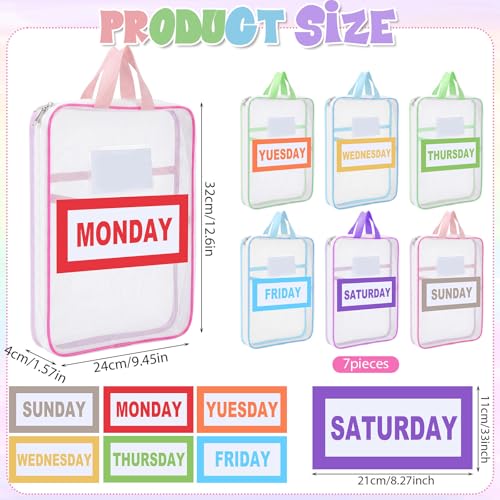 7 Pack Packing Cubes for Travel, Days of Week Outfit Organizers with Weekly Stickers, Mesh Bags for Camp Suitcase