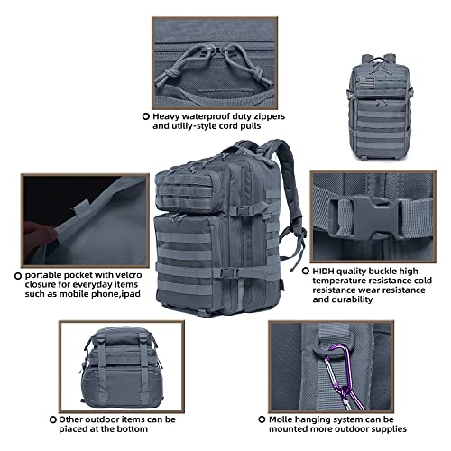 45L Military Tactical Backpack Hiking Backpacks Tactical Gear Camo Back Pack Army Molle Bag Rucksack Fitness Daypack - color: Grey