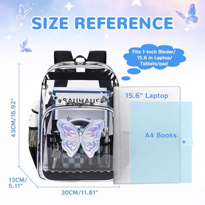 MUSEVOS Clear Backpack, Heavy Duty Clear Bookbag for School PVC Transparent Backpack for Kids Girls Women, Black Butterfly - color: Black