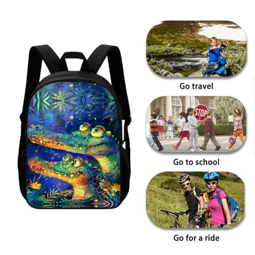 Crocodile Leaves Backpack for Boys 17 Inch Backpack with Lunch Bag Pencil Case Water Bottle Holder Elementary Middle School Student Bookbag for Children Portable Backpack 4 in 1 Set - color: Crocodile Leaves