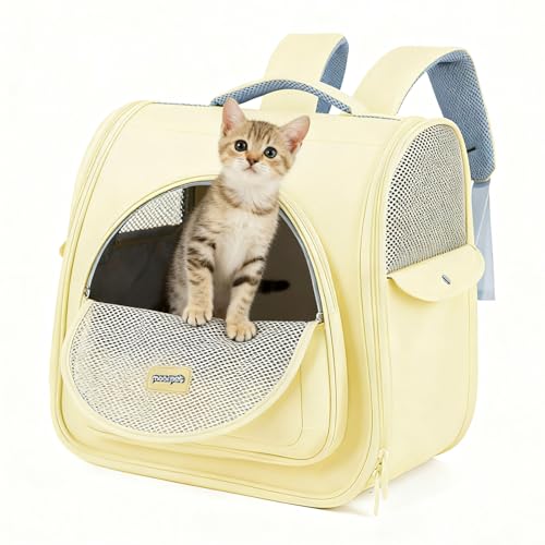 Cat Carrier Backpack,Large Space Animal Carrier Backpacks for Small Dogs Kitten and Medium Cats, Comfort & Safety,Design Reduces Pressure for Travel Outdoor and Vet Visits (Yellow) - color: Yellow