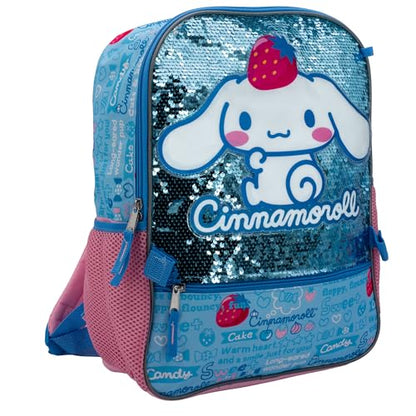 AI ACCESSORY INNOVATIONS Sanrio’s Cinnamoroll 5 Piece Backpack Set, Hello Kitty Kawaii Flip Sequin Girls School Bag with Front Zip Pocket, 2 Side Mesh Pockets, Blue - color: Kawaii