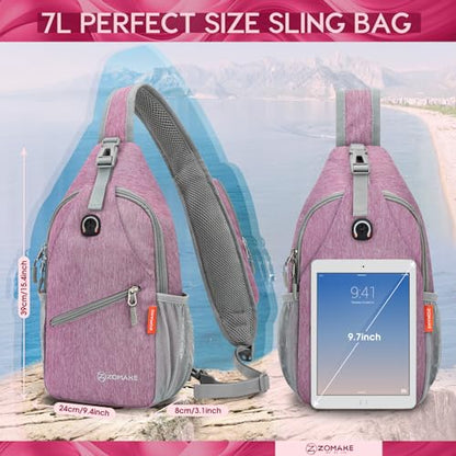 ZOMAKE Sling Bag,Small Crossbody Sling Backpack,Water Resistant Shoulder Daypack for Travel,Anti Thief Chest Bag for Hiking(Light Purple) - color: Light Purple