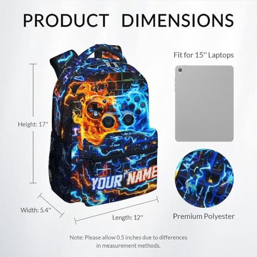Personalized Cool Gaming Backpack for Boys - 17 Inch Kids Toddlers Bookbag, Large Capacity Lightweight Schoolbag for Preschool Kindergarten Elementary - color: Blue