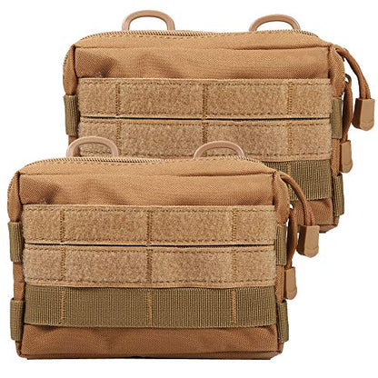MOLLE Pouches - 2 Pack Tactical Compact Water-Resistant Utility Gadget Gear EDC Pouch - color: Tan and Tan