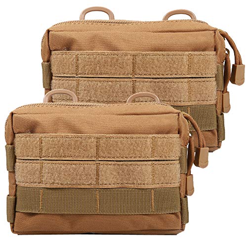 MOLLE Pouches - 2 Pack Tactical Compact Water-Resistant Utility Gadget Gear EDC Pouch - color: Tan and Tan