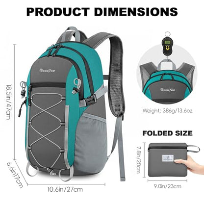 Seektop Packable Waterproof Hiking Backpack, 20L Lightweight Daypack - color: Green