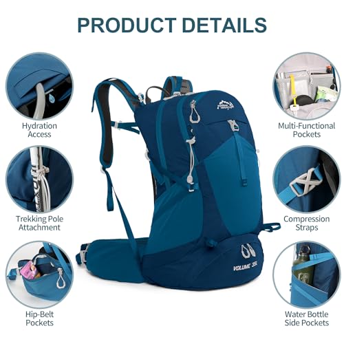 IX INOXTO Hiking Backpack, 26L/40L Waterproof Hiking Daypack with 3L Water Bladder and Rain Cover, Lightweight Travel Camping Backpack for Men Women (Blue) - color: Blue