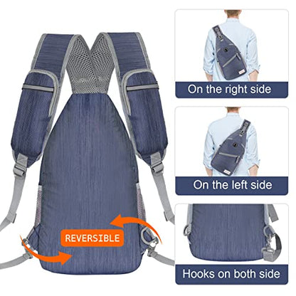 ZOMAKE Sling Bag,Small Crossbody Sling Backpack,Water Resistant Shoulder Daypack for Travel,Anti Thief Chest Bag for Hiking(Navy Blue(Stripe)) - color: Navy Blue(stripe)