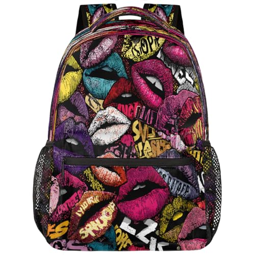 Lips Kids Backpack for Girl Boy Waterproof Kids Back Pack | Art Modern School Bookbag fit Women Men Lightweight Rucksack Casual Daypack Carry On Bag for Work Hiking Camping Gym Travel - color: Art Lips Modern