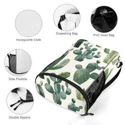 Drawstring Gym Backpack with Shoe Compartment And Wet Pocket, 28L Lightweight Waterproof Light Cactus Pattern Sports Backpack for Workout Swim Beach Travel String Bag for Men Women