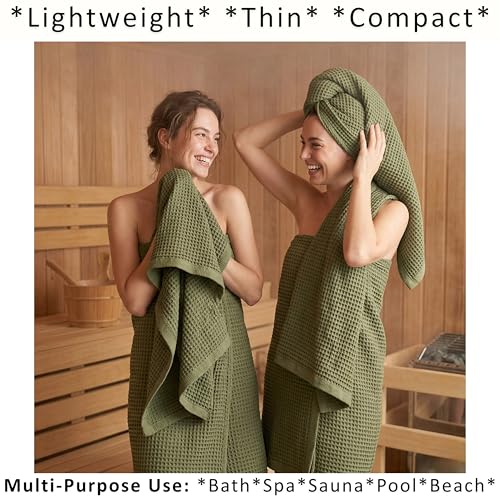PÜSKÜL Natural 100% Turkish Cotton Waffle Bath Towels Set of 2-Piece | 32x63 inch Extra Large Absorbent Quick-Dry Lightweight Spa Towel | Honeycomb Weave Towel (Khaki Green Bath Towels - Pack of 2) - color: Khaki Green