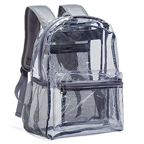 Vorspack Clear Backpack Heavy Duty PVC Transparent Backpack with Reinforced Strap for College Workplace | Heavy Duty - color: Grey