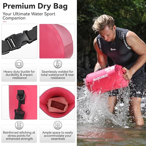 MARCHWAY Floating Waterproof Dry Bag Backpack 5L/10L/20L/30L/40L, Roll Top Sack Keeps Gear Dry for Kayaking, Rafting, Boating, Swimming, Camping, Hiking, Beach, Fishing - color: Pink, size: 5L