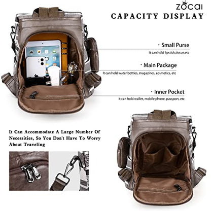 ZOCAI Backpack Purse for Women Fashion Backpack Purses PU Leather Daypacks Anti-Theft Shoulder Bag Satchel Purse - color: 1-khaki/Khaki