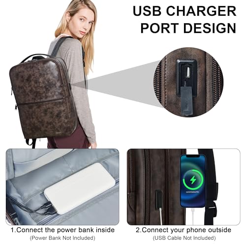 Shrrie Vegan Leather Laptop Backpack for Women&Men,16 Inch Expandable Backpack with USB Charging Port,Two-toned Coffee - color: Two-toned Coffee