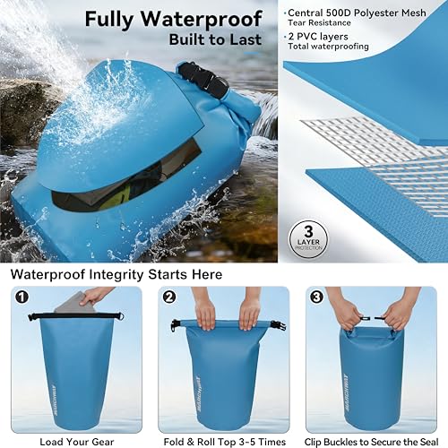MARCHWAY Floating Waterproof Dry Bag Backpack 5L/10L/20L/30L/40L, Roll Top Sack Keeps Gear Dry for Kayaking, Rafting, Boating, Swimming, Camping, Hiking, Beach, Fishing - color: Light Blue, size: 5L