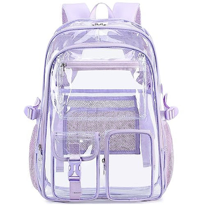 abshoo Large Clear Backpack For Girls Women School Bookbag Heavy Duty Transparent Backpack (Purple) - color: Purple