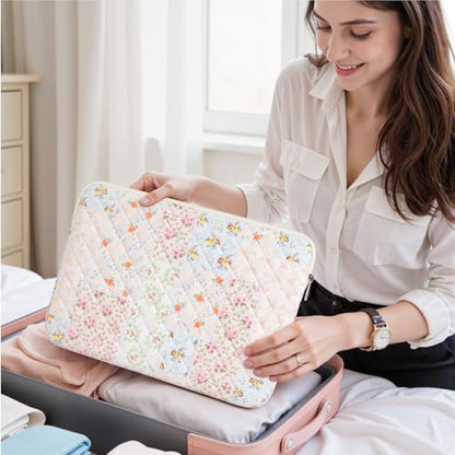 13-14 inch Cotton Quilted Laptop Sleeve for Women, Aesthetic Puffy Laptop Case Carrying Bag Compatible with MacBook Air/Pro 13/Pro 14, Soft Computer Liner Bag (Coloful Pin, 13.3 inch) - color: Coloful Pin, size: 13.3 inch