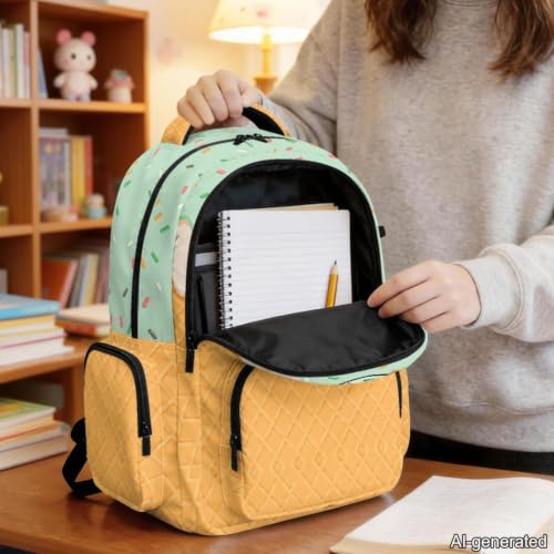 Suobstales Basketball Ice Cream Drip Print Kids Backpack 17 Inch Lightweight School Bag for Boys Girls, Multi-Pocket Travel Laptop Backpack Bookbag with Front Pocket for Elementary Middle School - color: Basketball Ice Cream Drip 1